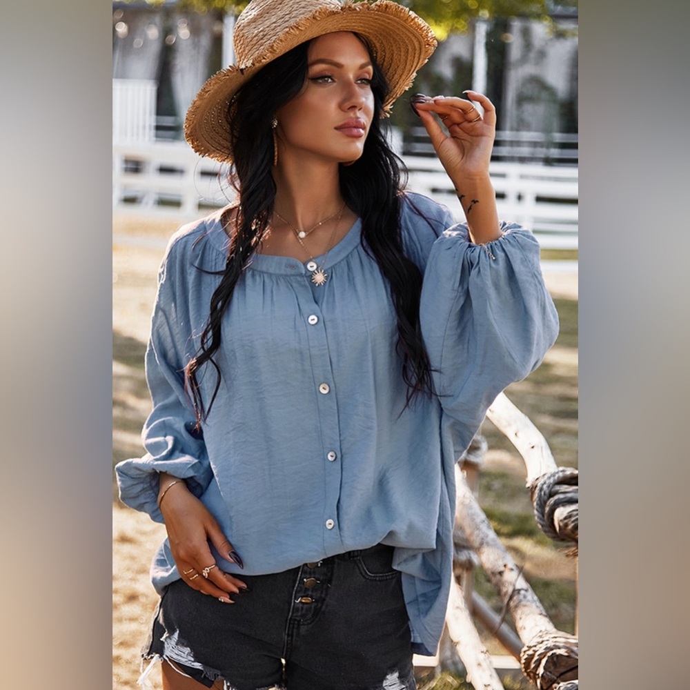 BLUE BUTTON BLOUSE